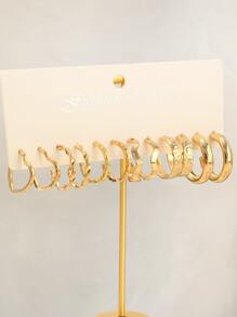 6pairs/set Heart Shape & Geometric Design Hoop Earrings, Ins Style Minimalist Earrings Set - Yellow - View 5