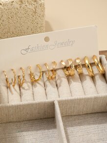 6pairs/set Heart Shape & Geometric Design Hoop Earrings, Ins Style Minimalist Earrings Set - Yellow - View 4