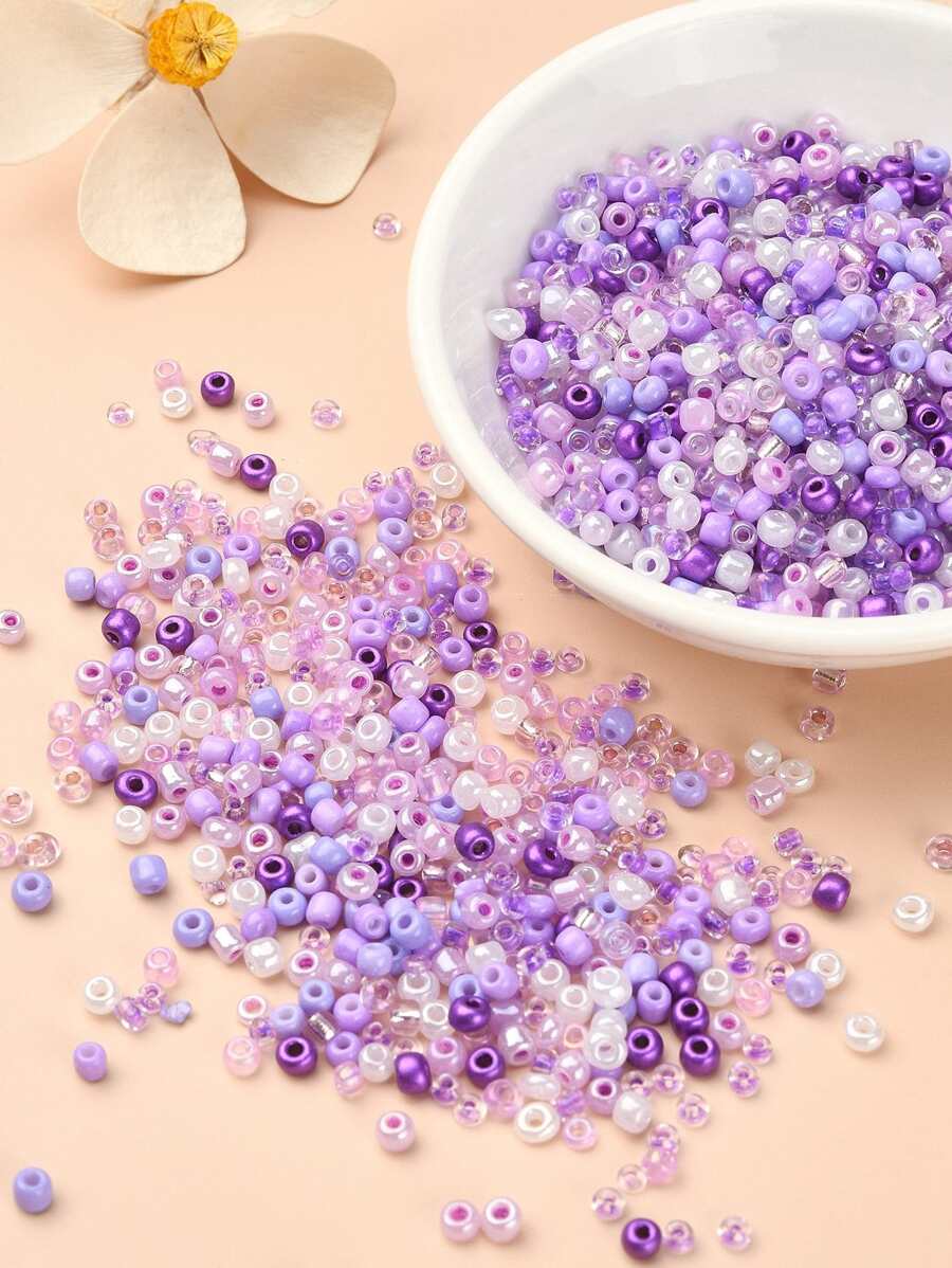 1入組大約50克3MM玻璃珠在隨機混合顏色,適用於DIY項鍊和手環 - 紫色 - 查看 1