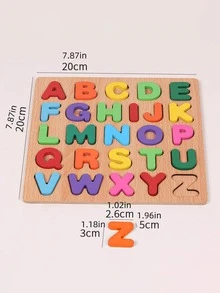 大顆粒木製字母幾何圖形積木手抓板益智玩具 - 米色 - 查看 7