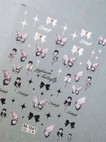 1片5d逼真浮雕美麗蝴蝶自黏美甲貼紙貼花,美甲造型必備 - 彩色 - 查看 6