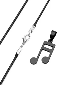 1pc Men's Stainless Steel Music Note Pendant Necklace, Black - Black - View 3