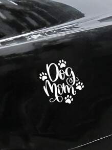 1pc White Cute Dog Mom Car Sticker Pvc Scratch Decoration Sticker For Car / Auto, Universal - White - View 4