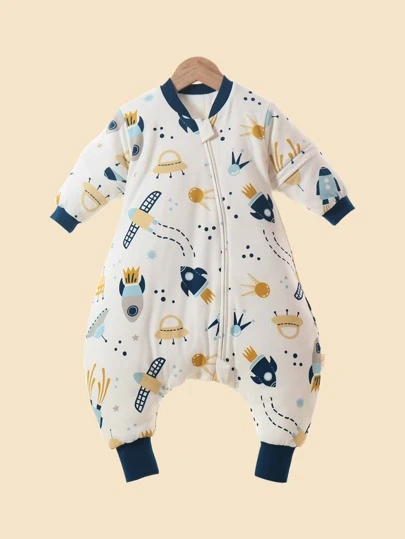 1 szt. Śpiwór dziecięcy Cartoon Spaceship Wearable Split Leg, Wiosna i Jesień, Odpinane rękawy Love Valentine