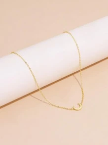 1pc Simple Crescent Moon Pendant Collarbone Necklace For Women, Dating And Daily Fashion Accessory - Yellow Gold - View 2