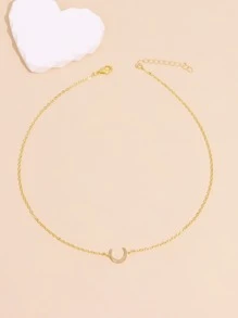 1pc Simple Crescent Moon Pendant Collarbone Necklace For Women, Dating And Daily Fashion Accessory - Yellow Gold - View 3