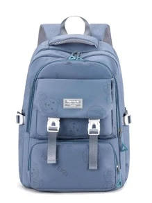 Fashionable Cartoon Printed Backpack With Letter Decoration And Large Capacity - Blue - View 1