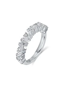 1pc Simple & Fashionable 925 Sterling Silver Cubic Zirconia Micro Inlay Basic Ring For Women's Daily Wear - Silver - View 2