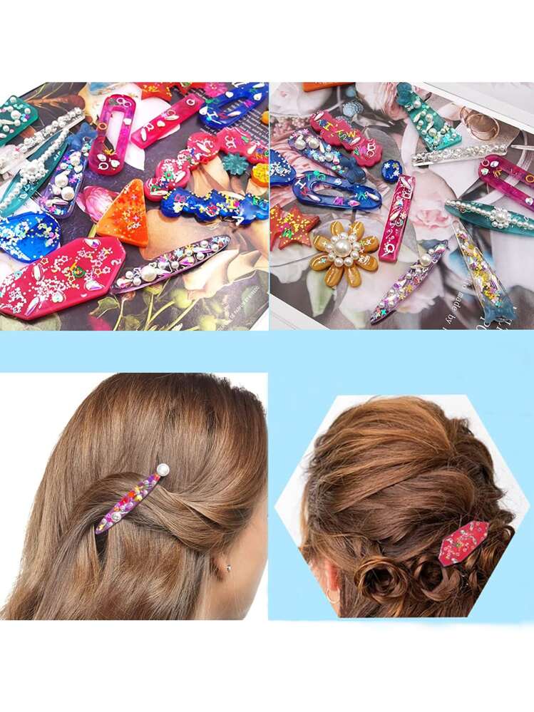 28件套8款树脂硅胶模具套装，包含20个金色发夹模具，树脂发夹模具，可用于制作发夹、DIY工艺品、钥匙扣、珠宝吊坠等。 - 白色 - 查看 3