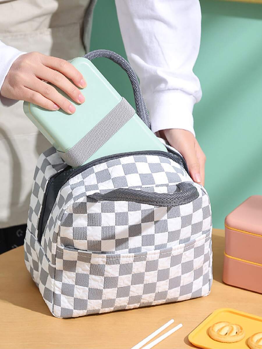 1pc Plaid Lunch Bag, Oxford Cloth Bubble Pattern Insulated Bag With Waterproof Lining For Meal Prep And Picnic - White - View 1