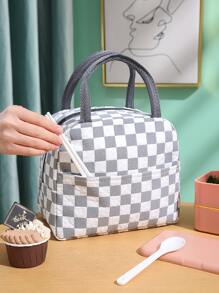1pc Plaid Lunch Bag, Oxford Cloth Bubble Pattern Insulated Bag With Waterproof Lining For Meal Prep And Picnic - White - View 3
