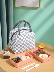 1pc Plaid Lunch Bag, Oxford Cloth Bubble Pattern Insulated Bag With Waterproof Lining For Meal Prep And Picnic - White - View 2