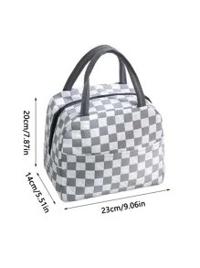 1pc Plaid Lunch Bag, Oxford Cloth Bubble Pattern Insulated Bag With Waterproof Lining For Meal Prep And Picnic - White - View 5