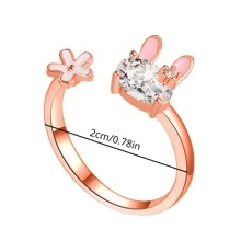1pc Japanese & Korean Style Lovely Rabbit Ring For Women, Sweet Flower Design Index Finger Ring - Silver - View 3