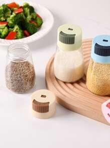1入組廚房壓式定量鹽瓶,調料罐,家用密封香料瓶,防潮調味盒,香料容器,廚房用具 - 彩色 - 查看 2