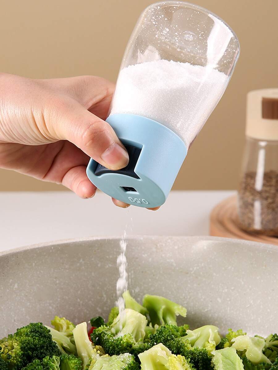 1入組廚房壓式定量鹽瓶,調料罐,家用密封香料瓶,防潮調味盒,香料容器,廚房用具 - 彩色 - 查看 1