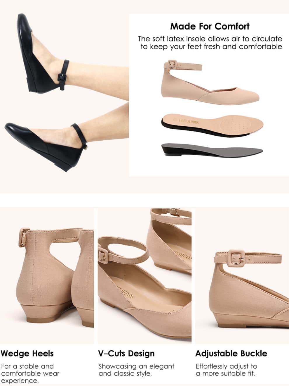 Women's Revona Peach Pink Low Wedge Ankle Strap Flats Shoes DREAM PAIRS