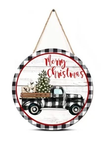 1個聖誕裝飾標誌,聖誕派對木製圓形標誌掛飾,適用於家居前廊客廳臥室聖誕節門飾 - 彩色 - 查看 1