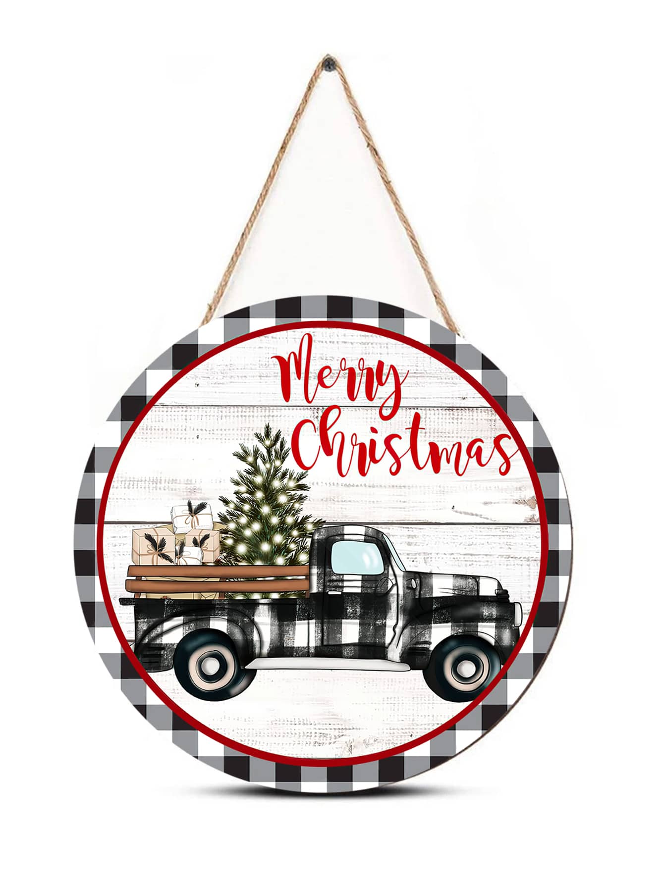 1個聖誕裝飾標誌,聖誕派對木製圓形標誌掛飾,適用於家居前廊客廳臥室聖誕節門飾 - 彩色 - 查看 1