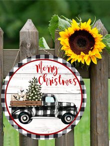 1個聖誕裝飾標誌,聖誕派對木製圓形標誌掛飾,適用於家居前廊客廳臥室聖誕節門飾 - 彩色 - 查看 2