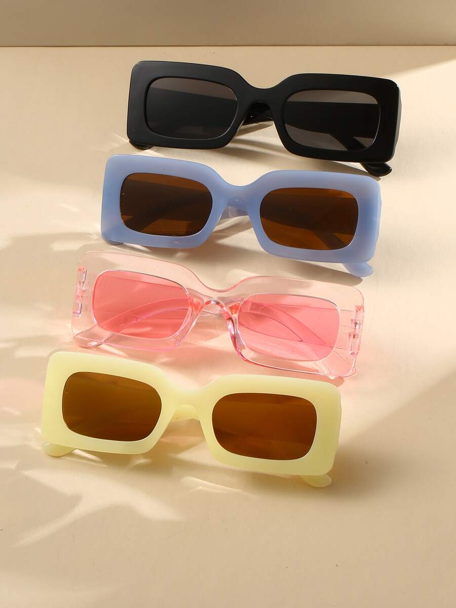 4副男女通用塑料框矩形时尚眼镜，适合度假、运动、旅行、驾驶、海滩、节日、街头、钓鱼、户外活动、街头时尚配饰、派对等场合。 - 彩色 - 查看 1