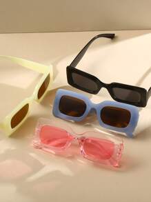 4副男女通用塑料框矩形时尚眼镜，适合度假、运动、旅行、驾驶、海滩、节日、街头、钓鱼、户外活动、街头时尚配饰、派对等场合。 - 彩色 - 查看 3