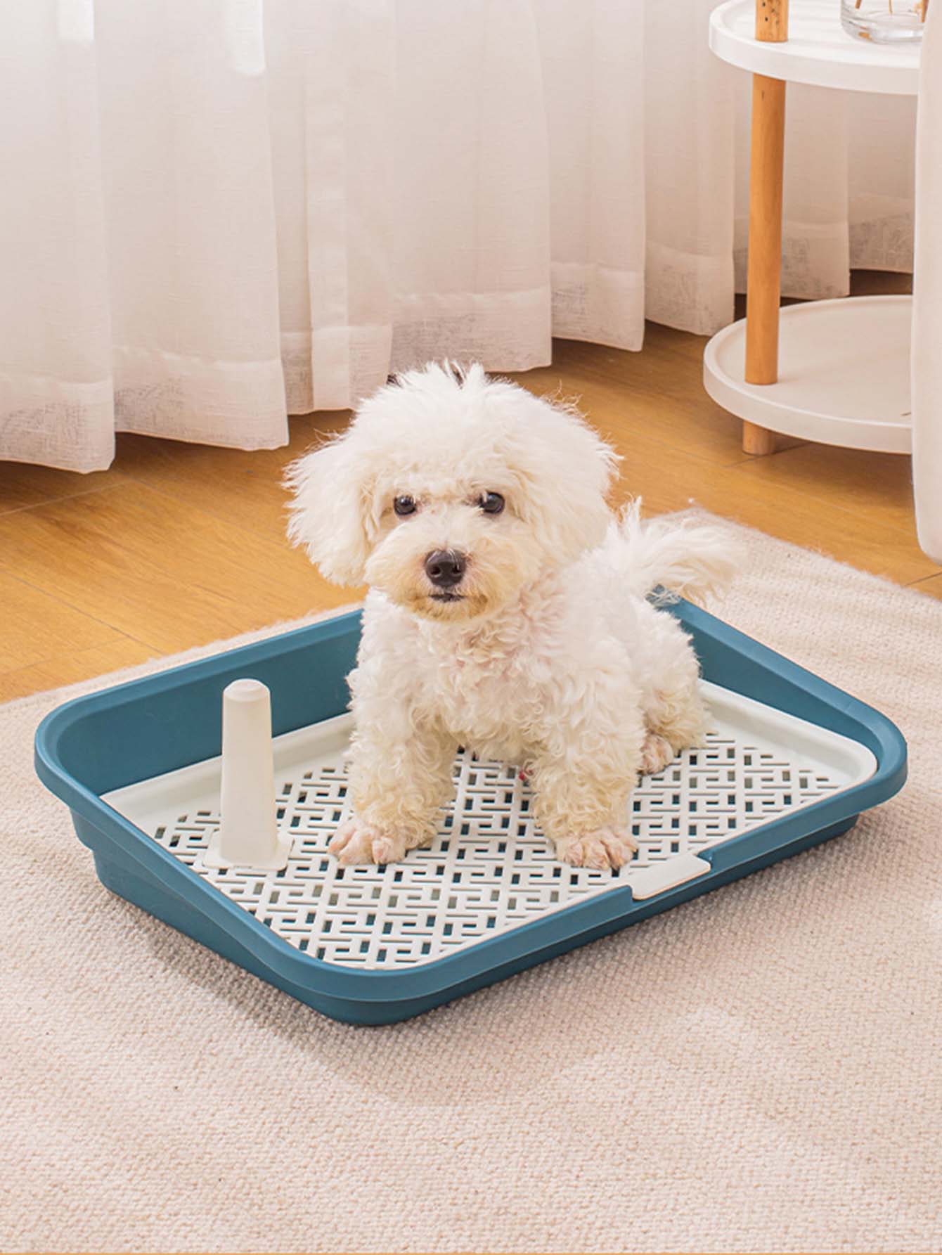 Dog Toilet For Small And Medium Sized Dogs, Grid Flat Plate Detachable And Washable With Supporting Column To Prevent Splashes, Pet Potty Tray - Blue - View 1