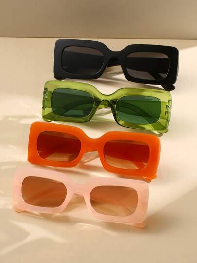 4副男女通用塑料框矩形时尚眼镜，适合度假、运动、旅行、驾驶、海滩、节日、街头、钓鱼、户外活动、街头时尚配饰、派对等场合。