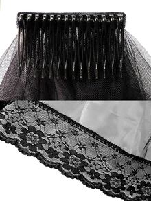 1入組黑色雙層網紗頭紗帶蕾絲邊,完美適合婚禮&派對裝飾用品頭飾 - 黑色 - 查看 6