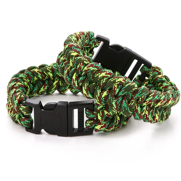 1條新款魚骨編織降落傘繩攀岩手環,適用於戶外活動和日常穿著,男女皆宜 - 亮綠混 - 查看 2