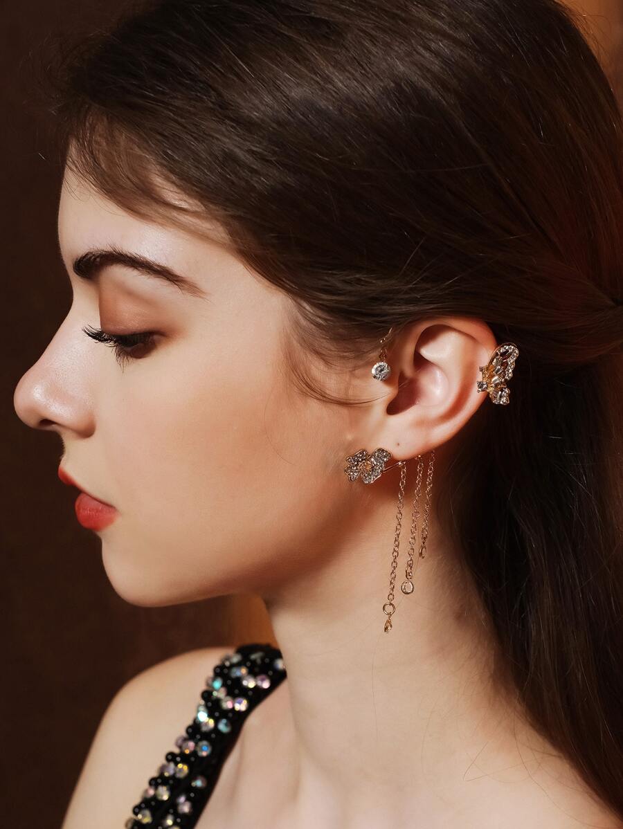 1件装 时尚女士个性化夸张品牌派对耳环，适合婚礼和宴会 - 金色 - 查看 1