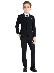 Chaqueta de traje negra con botonadura sencilla para niño pequeño de la temporada de vuelta al cole - Negro - Ver 4