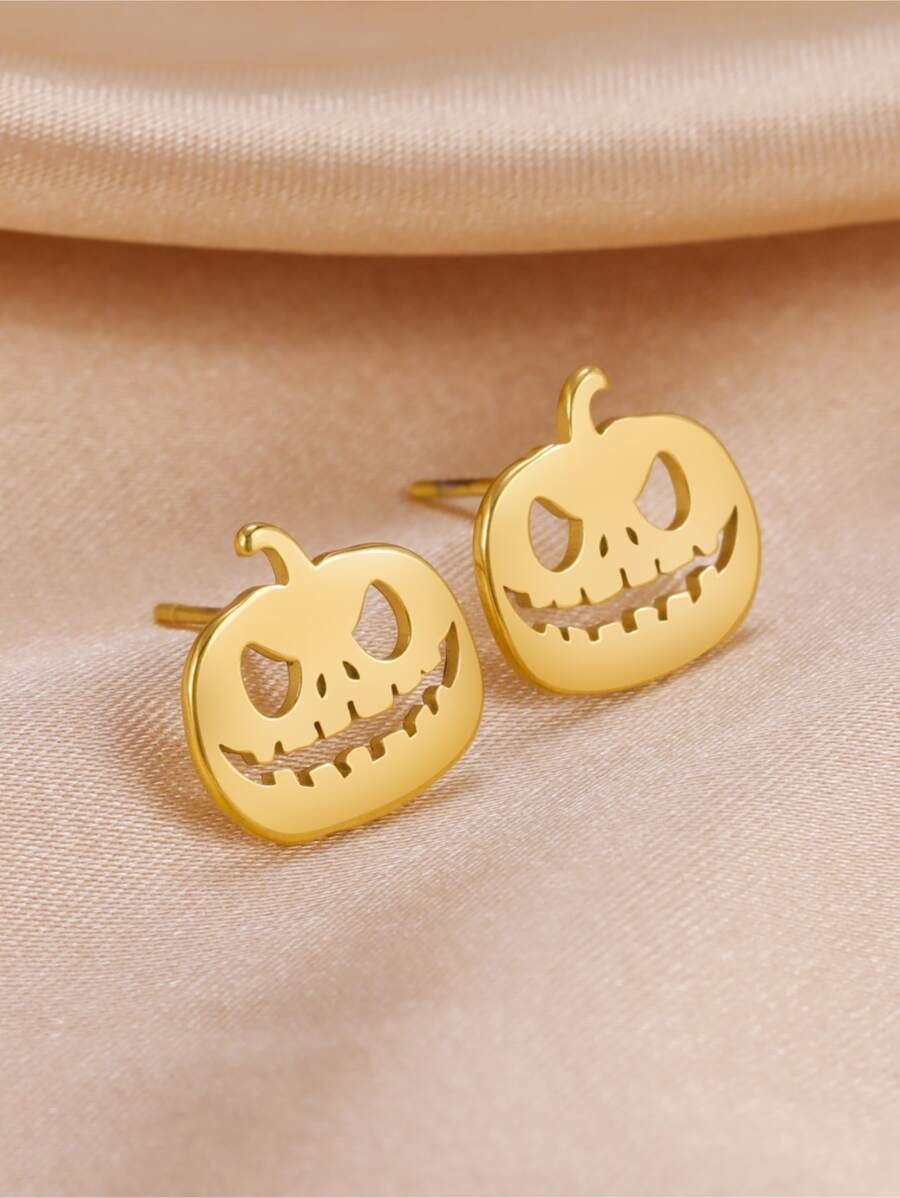 1入組時尚搞笑萬聖節不銹鋼南瓜耳釘,合適的作為禮品適合女孩