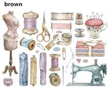 10款復古縫紉貼紙套裝,適用於剪貼簿、日誌、計劃書、相片集、雜誌、diy製卡、裝飾 - 金色 - 查看 2