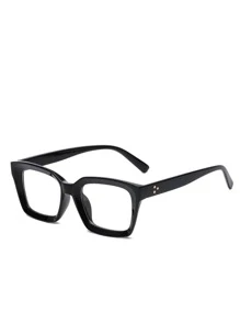 1 Pair Fashion Square Transparent Glasses, Women's Optical Computer Glasses, PC Frame Decorative Glasses - Black - View 5