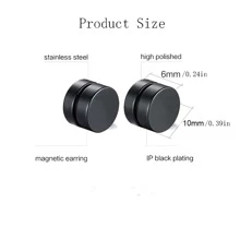 2對316L不銹鋼磁性耳環適合男士女性,穿孔耳環,假計量器耳環耳釘,刺穿耳環,夾式耳環,低過敏性 - 黑色 - 查看 4