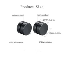 2對316L不銹鋼磁性耳環適合男士女性,穿孔耳環,假計量器耳環耳釘,刺穿耳環,夾式耳環,低過敏性 - 黑色 - 查看 5