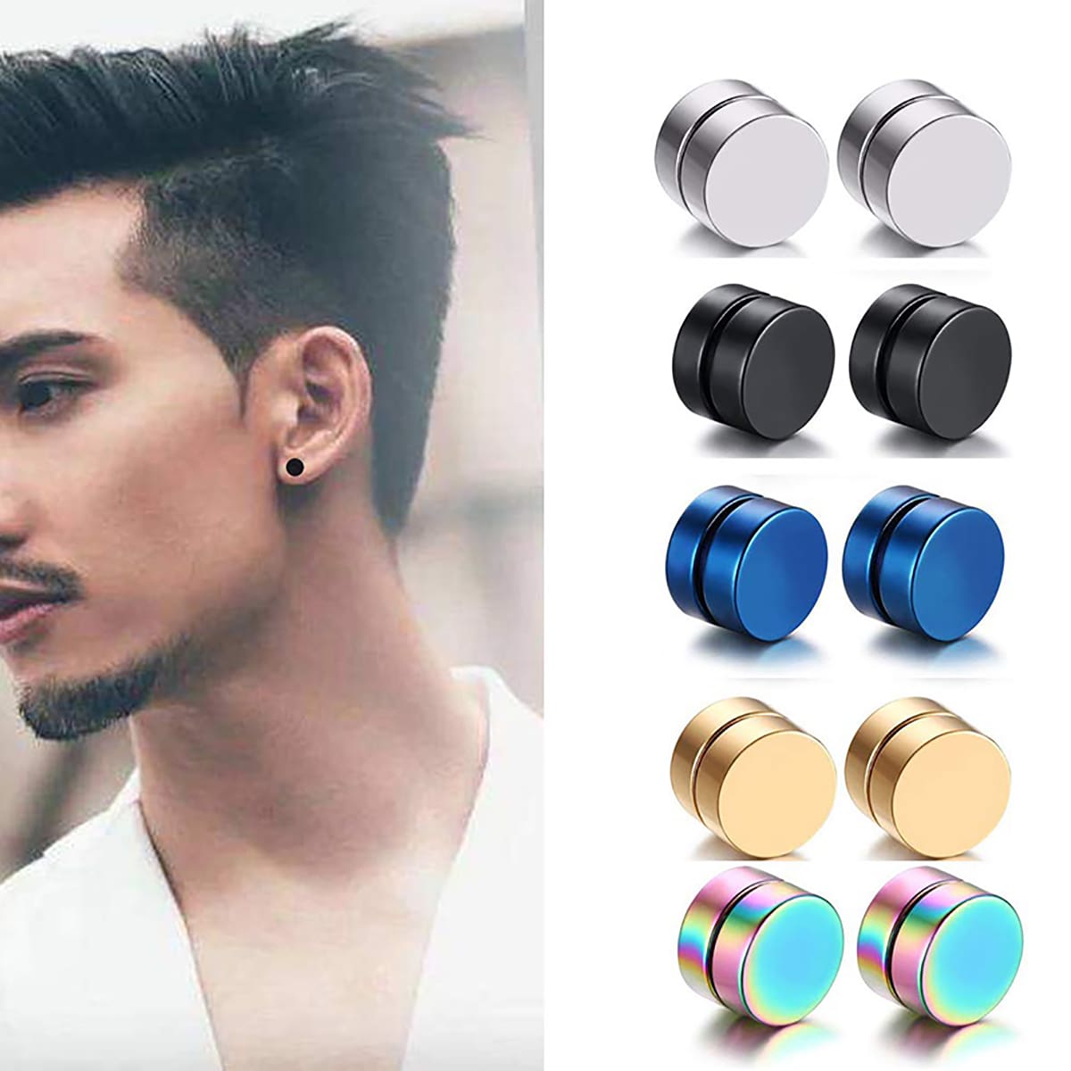 2 Pairs 316L Stainless Steel Earrings for Men Women, No