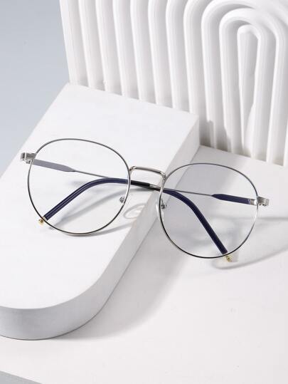 半副男士复古返校圆形金属透明镜片眼镜，适合日常工作通勤