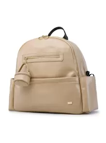1pc Khaki Waterproof Pu Multi-functional Diaper Backpack With Pacifier Case, Can Be Hung On Stroller - Khaki - View 1