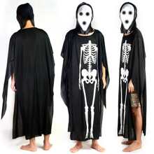 1 件成人和儿童骷髅鬼魂服装，适合酒吧和鬼屋派对、表演道具（不含面具）、圣诞节 - 黑色 - 查看 4