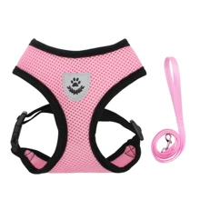 1set Chest And Back Strap With Rope, Mesh Dog Leash For Outdoor Use - Pink - View 1
