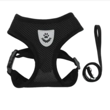 1組胸背牽引帶和網繩狗牽引繩,適用於戶外使用 - 黑色 - 查看 2