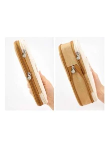 1 pieza Estuche para lápices expandible con compartimentos, Estuches para lápices de gran capacidad Estuche para lápices, Estuche para lápices portátil Organizador de papelería escolar grande, Bolsa de cosméticos para maquillaje - Caqui - Ver 2