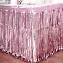1pc 75*275cm Pink Beaded Curtain Table Skirt, Wedding Birthday Party Holiday Dessert Table Decor, Graduation Event Table Decoration - Pink - View 4