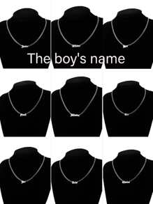 1入組個性化男士不銹鋼姓名吊墜項鍊合適的適用於情侶作為禮物 - 銀色 - 查看 1