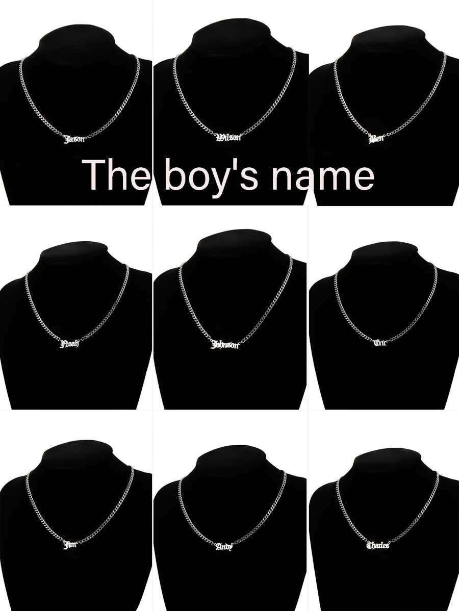 1入組個性化男士不銹鋼姓名吊墜項鍊合適的適用於情侶作為禮物 - 銀色 - 查看 1