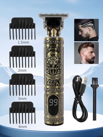 1入組電動理髮器,usb充電式,帶lcd監測器和無線理髮機,專業復古朋克修剪器,男性理髮師必要之選