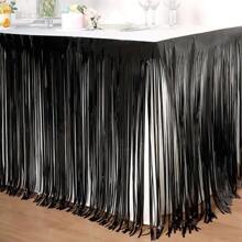 1 件 75*275 厘米黑色串珠窗帘桌裙，婚礼生日派对节日甜品桌装饰，毕业活动餐桌装饰