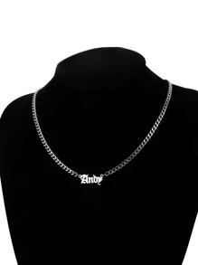 1入組個性化男士不銹鋼姓名吊墜項鍊合適的適用於情侶作為禮物 - 銀色 - 查看 9